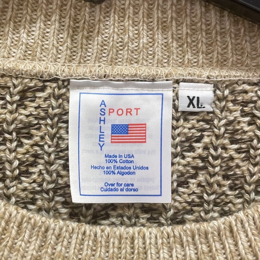 ASHLEY-SPORT, NWT. Men’s XL beige crew neck textured sweater, 100% Cotton. - Picture 3 of 3